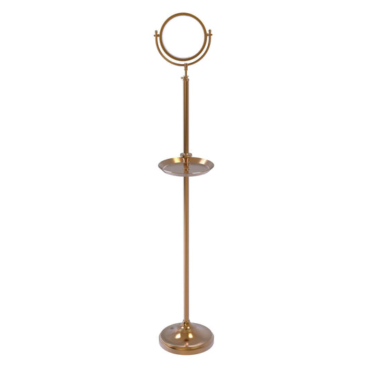 Allied Brass DMF-3/4X 10.5" x 10.5" Brushed Bronze Solid Brass Floor Standing Make-Up Mirror With 4X Magnification and Shaving Tray