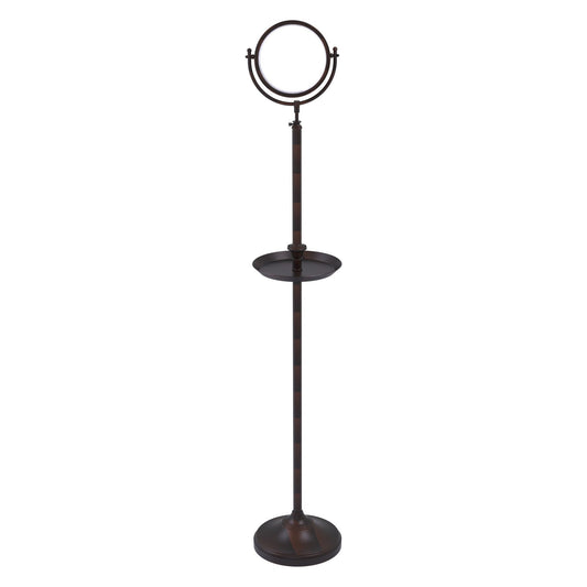 Allied Brass DMF-3/4X 10.5" x 10.5" Venetian Bronze Solid Brass Floor Standing Make-Up Mirror With 4X Magnification and Shaving Tray