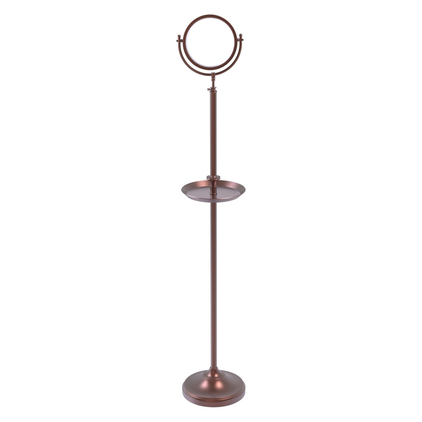 Allied Brass DMF-3/5X 10.5" x 10.5" Antique Copper Solid Brass Floor Standing Make-Up Mirror With 5X Magnification and Shaving Tray