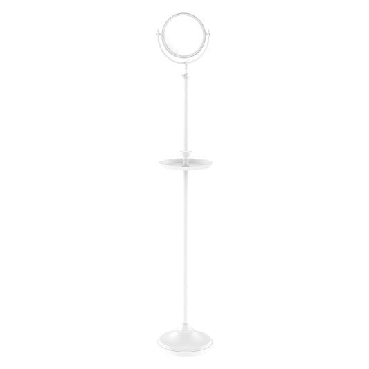 Allied Brass DMF-3/5X 10.5" x 10.5" Matte White Solid Brass Floor Standing Make-Up Mirror With 5X Magnification and Shaving Tray
