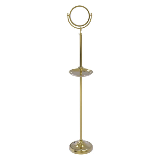 Allied Brass DMF-3/5X 10.5" x 10.5" Unlacquered Brass Solid Brass Floor Standing Make-Up Mirror With 5X Magnification and Shaving Tray