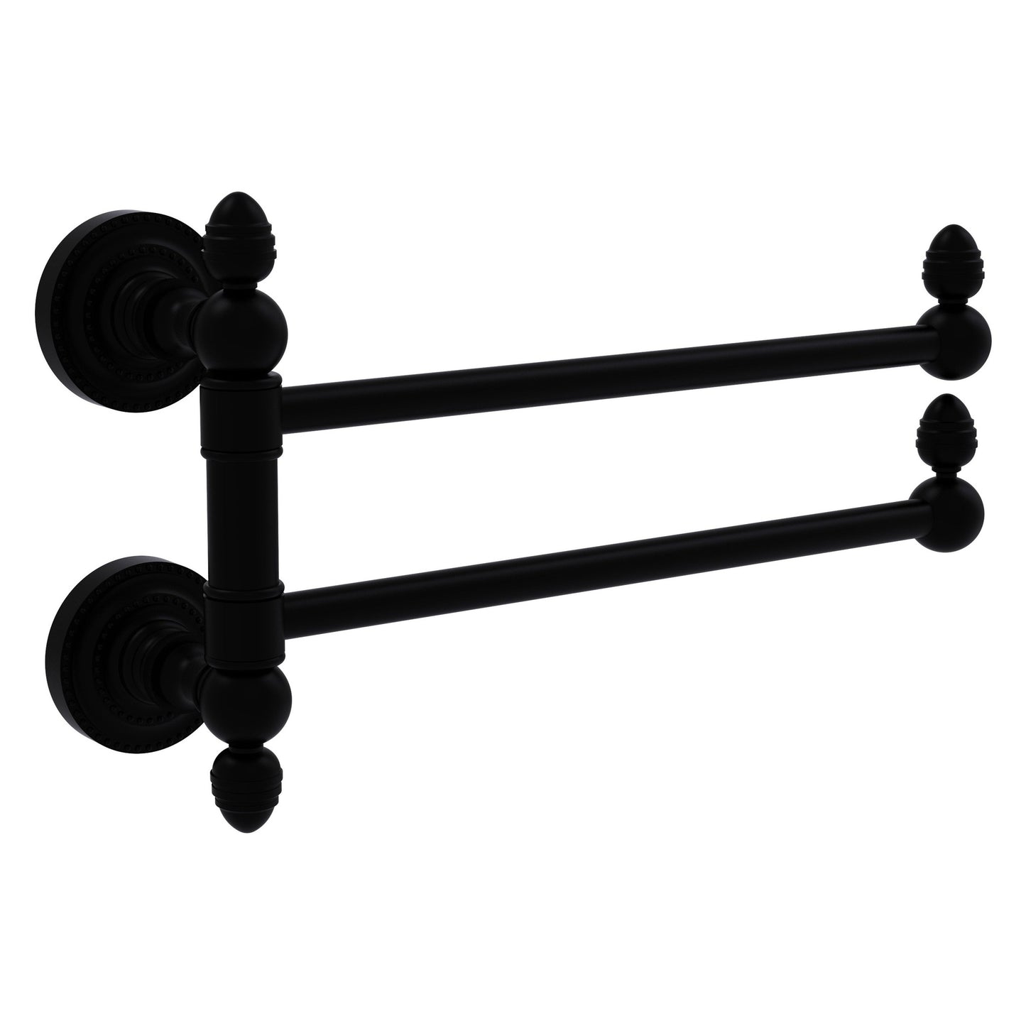 Allied Brass Dottingham 12.5" x 7" Matte Black Solid Brass 2-Swing Arm Towel Rail