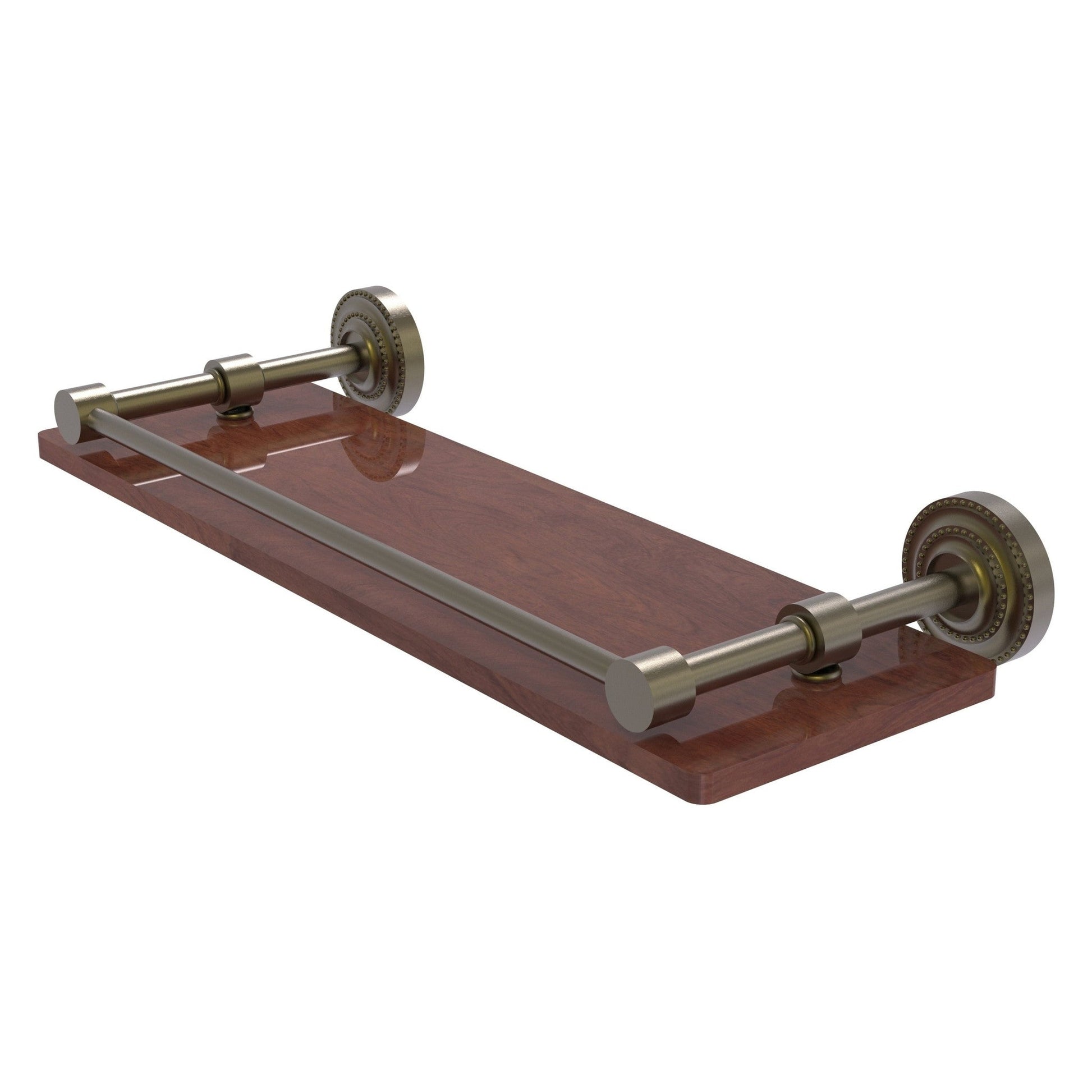 Allied Brass Dottingham 16" x 5" Antique Brass Solid Brass Solid IPE Ironwood Shelf With Gallery Rail