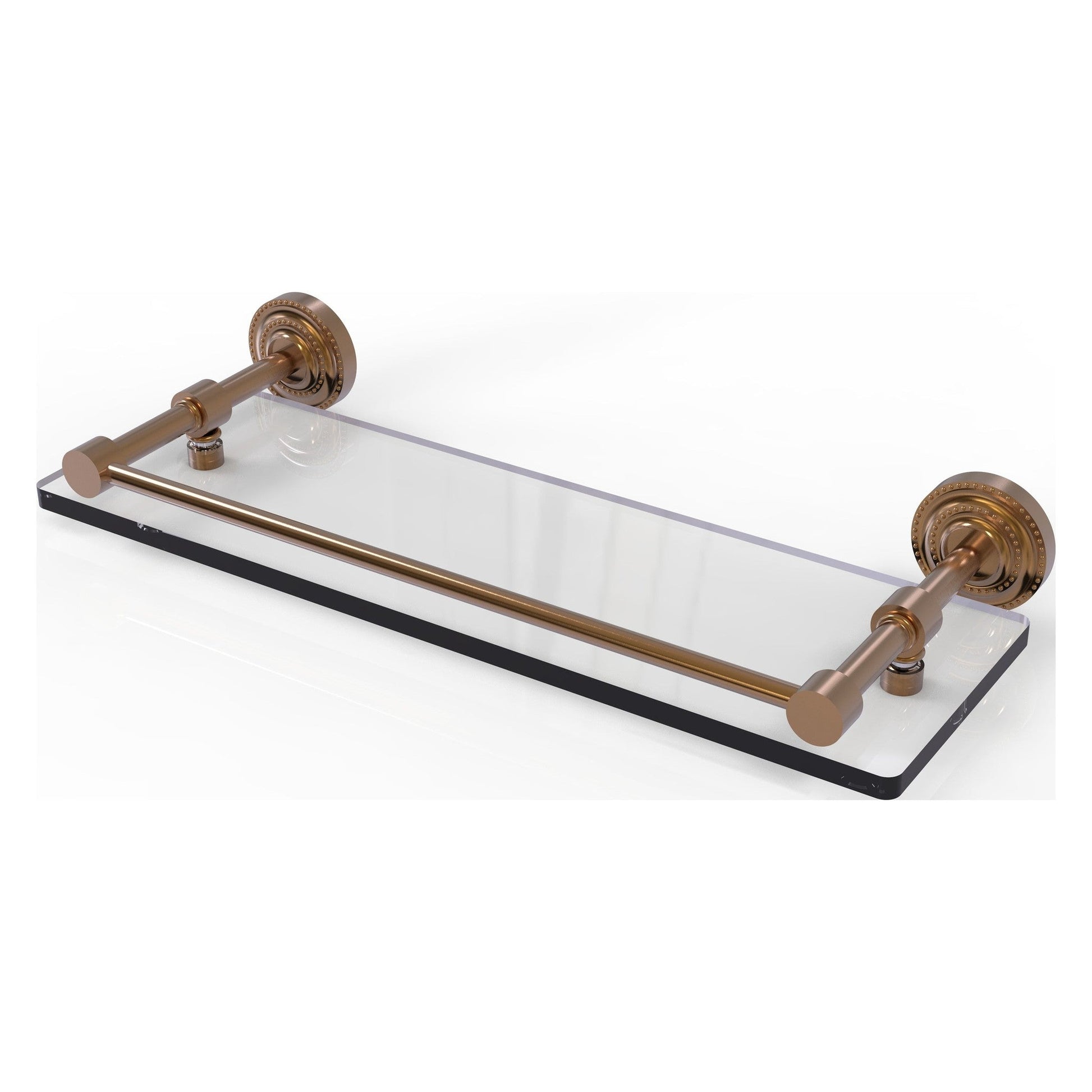 16-in Tempered Glass Shelf with Gallery Rail in Polished Brass 