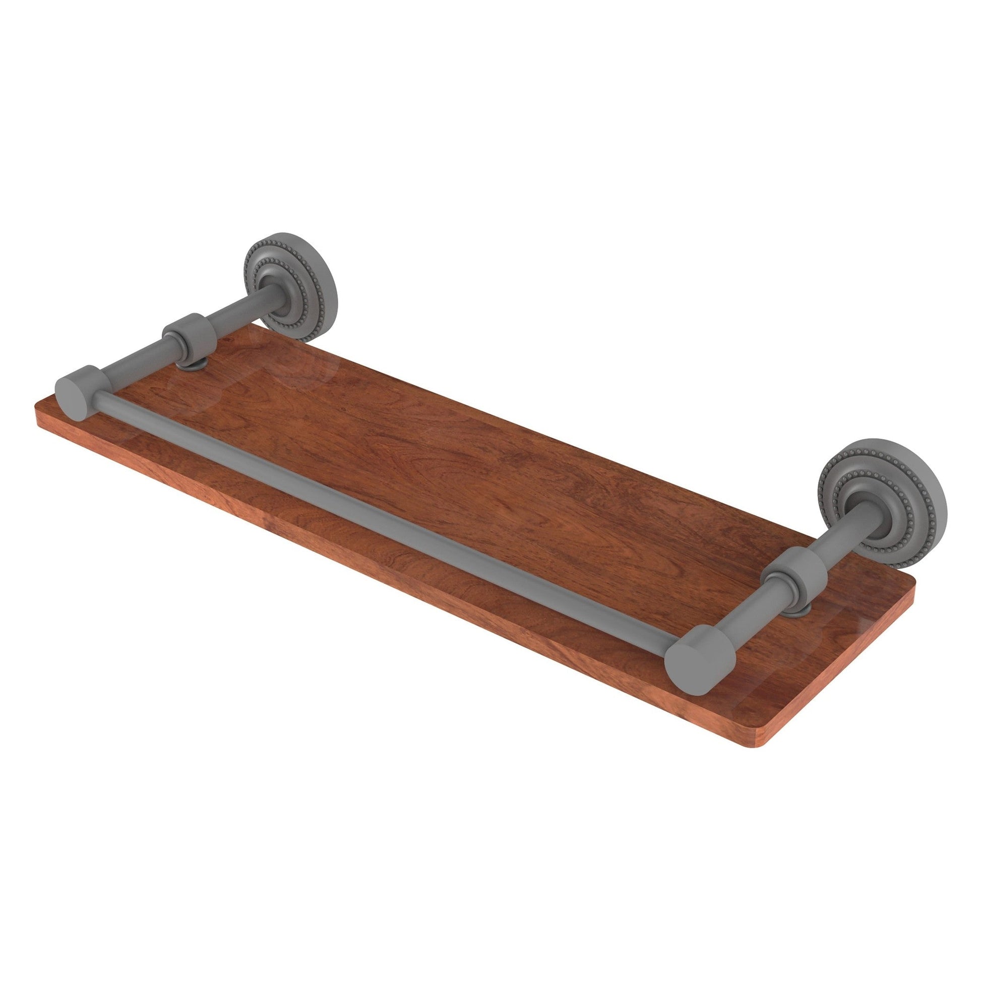 Allied Brass Dottingham 16" x 5" Matte Gray Solid Brass Solid IPE Ironwood Shelf With Gallery Rail