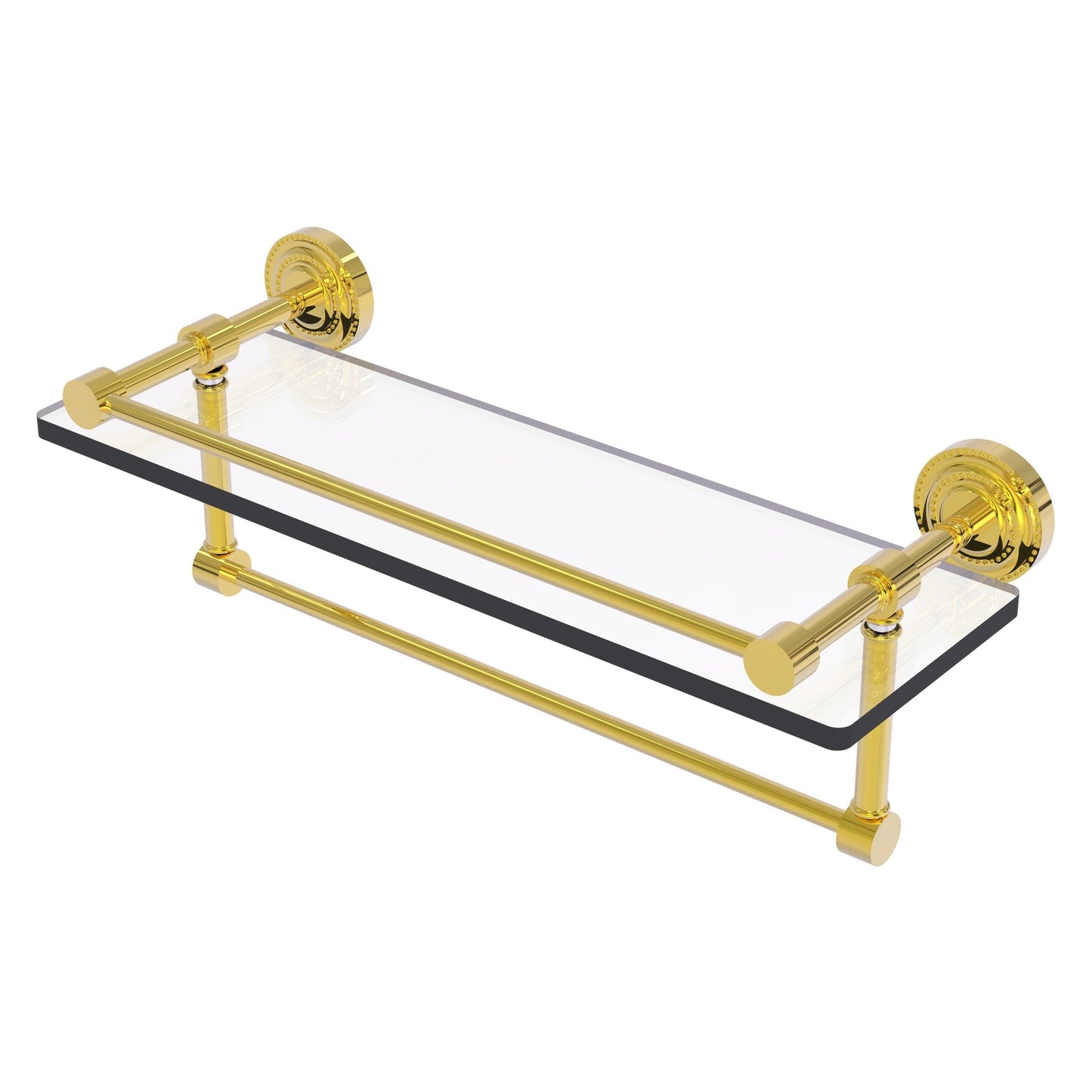 Allied Brass Dottingham 16" x 5" Polished Brass Solid Brass Gallery Glass Shelf With Towel Bar