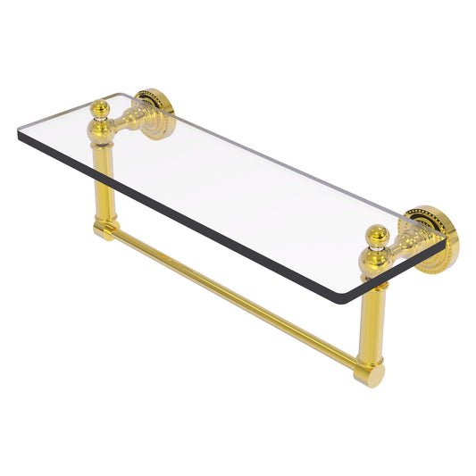 Allied Brass Dottingham 16" x 5" Polished Brass Solid Brass Glass Vanity Shelf With Integrated Towel Bar