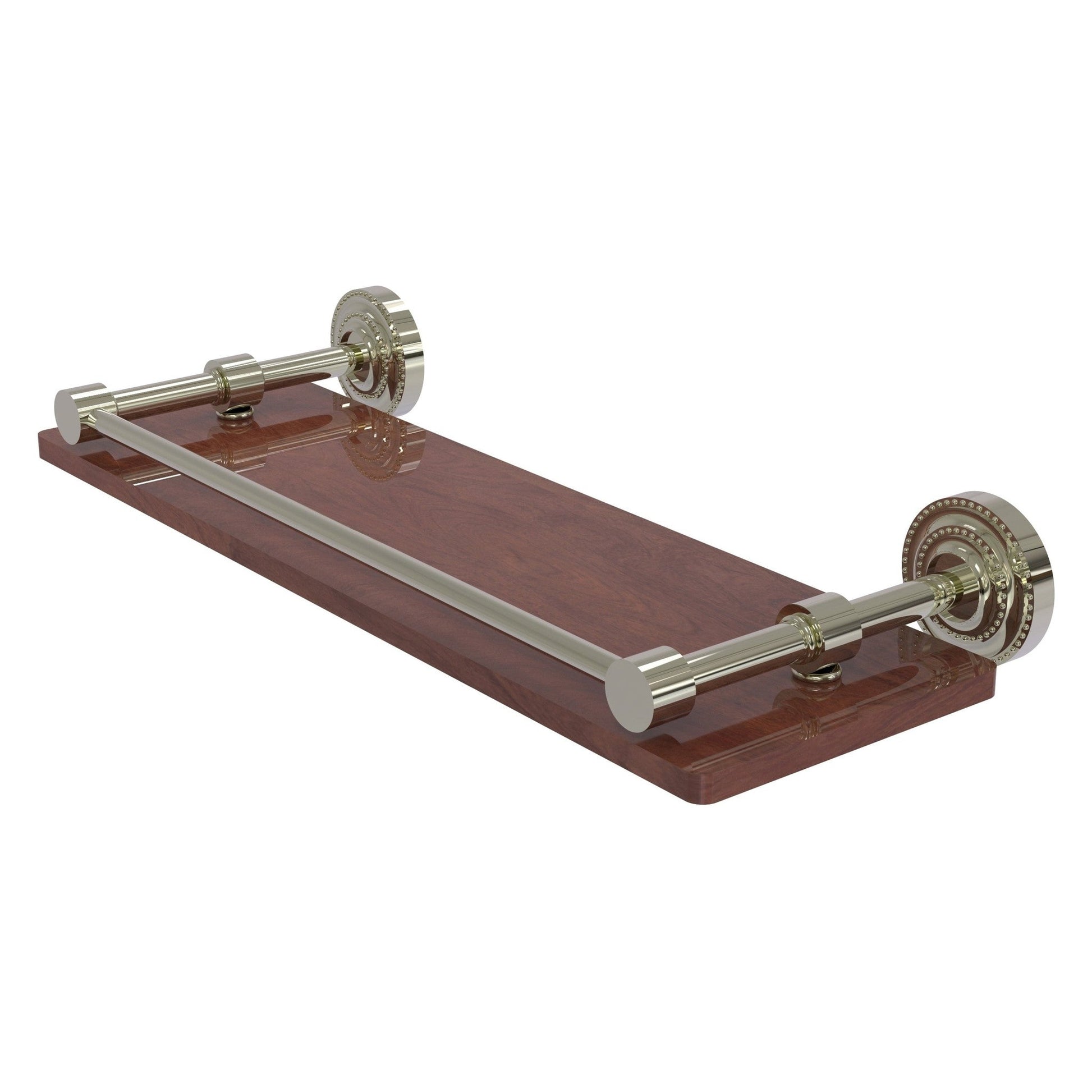 Allied Brass Dottingham 16" x 5" Polished Nickel Solid Brass Solid IPE Ironwood Shelf With Gallery Rail