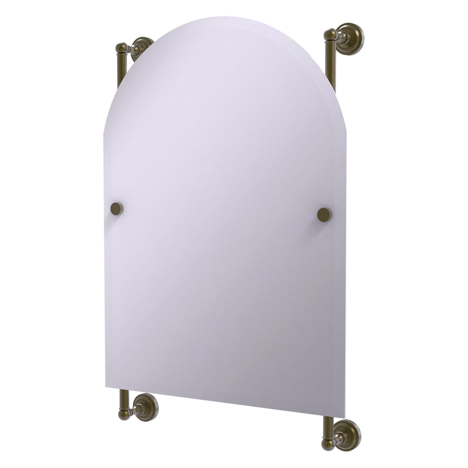 Allied Brass Dottingham 21" x 3.8" Antique Brass Solid Brass Arched-Top Frameless Rail Mounted Mirror