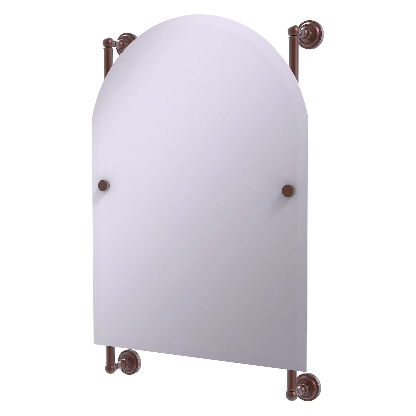 Allied Brass Dottingham 21" x 3.8" Antique Copper Solid Brass Arched-Top Frameless Rail Mounted Mirror