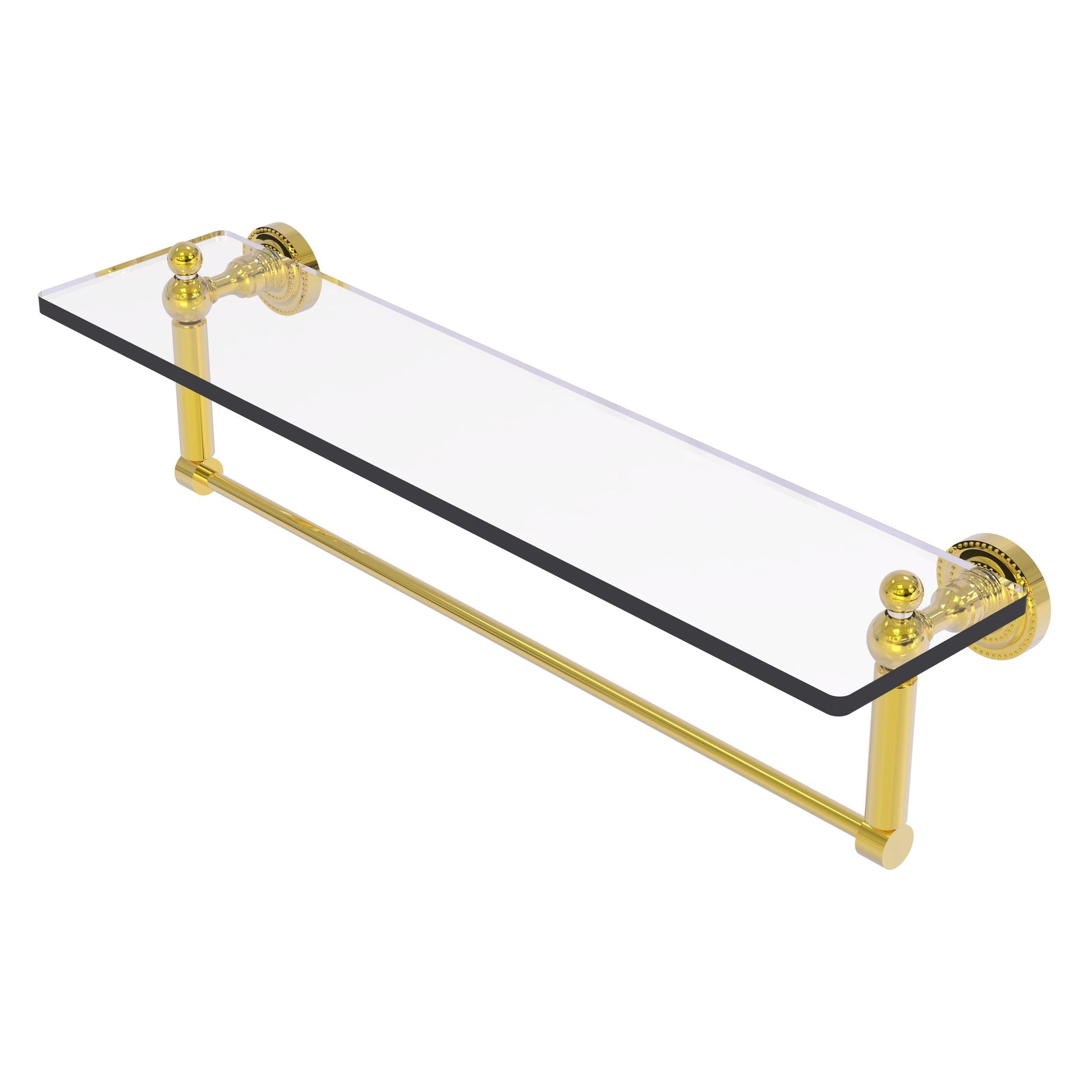Allied Brass Dottingham 22" x 5" Polished Brass Solid Brass Glass Vanity Shelf With Integrated Towel Bar