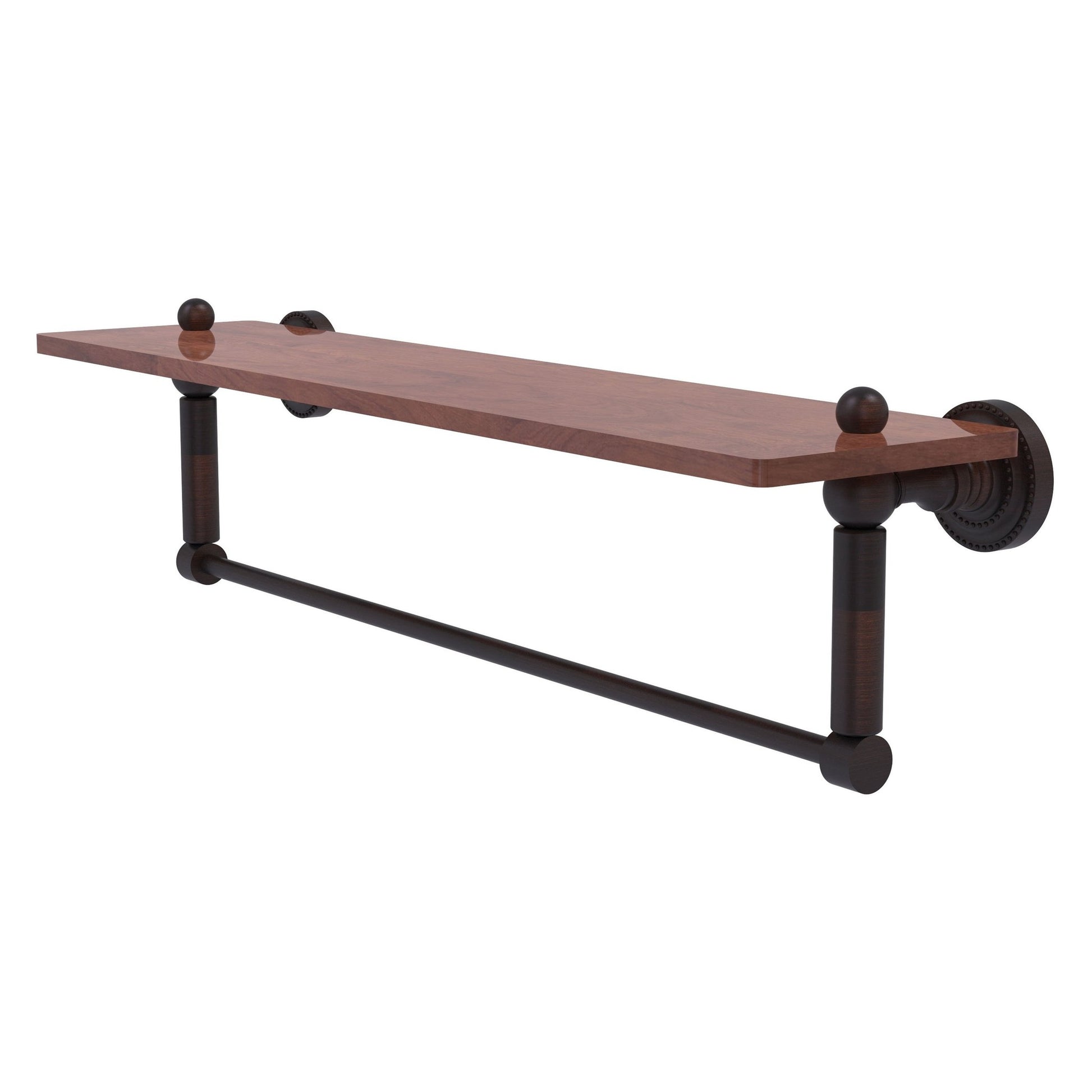 Allied Brass Dottingham 22" x 5" Venetian Bronze Solid Brass IPE Ironwood Shelf With Integrated Towel Bar