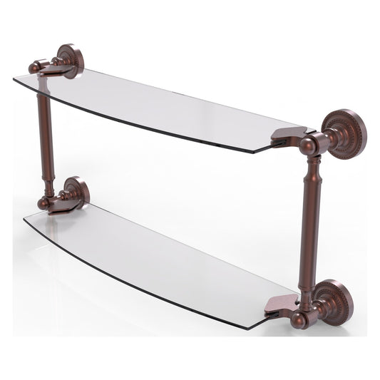 Allied Brass Dottingham 24" x 5" Antique Copper Solid Brass Two-Tiered Glass Shelf