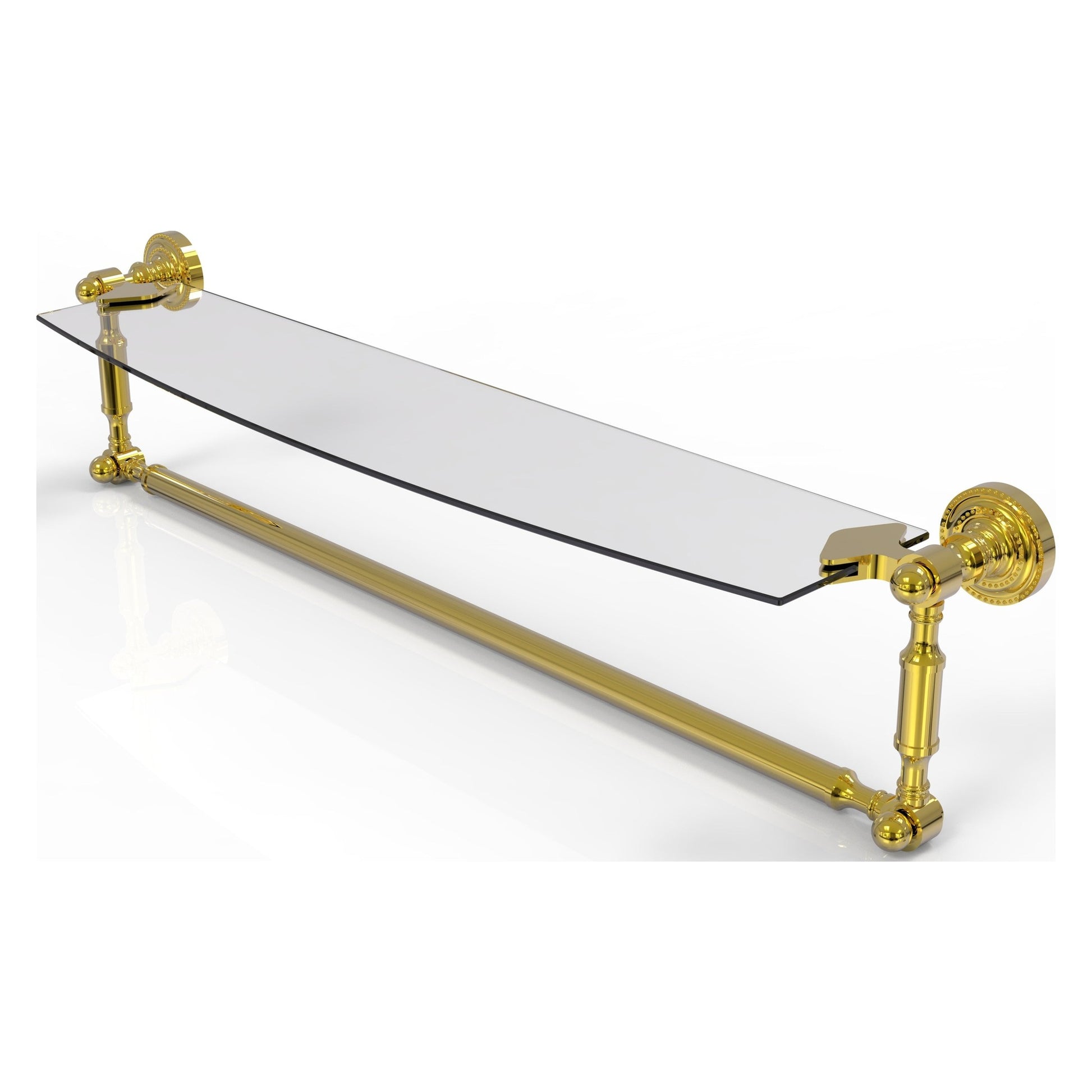 Allied Brass Dottingham 24" x 5" Polished Brass Solid Brass Glass Vanity Shelf With Integrated Towel Bar