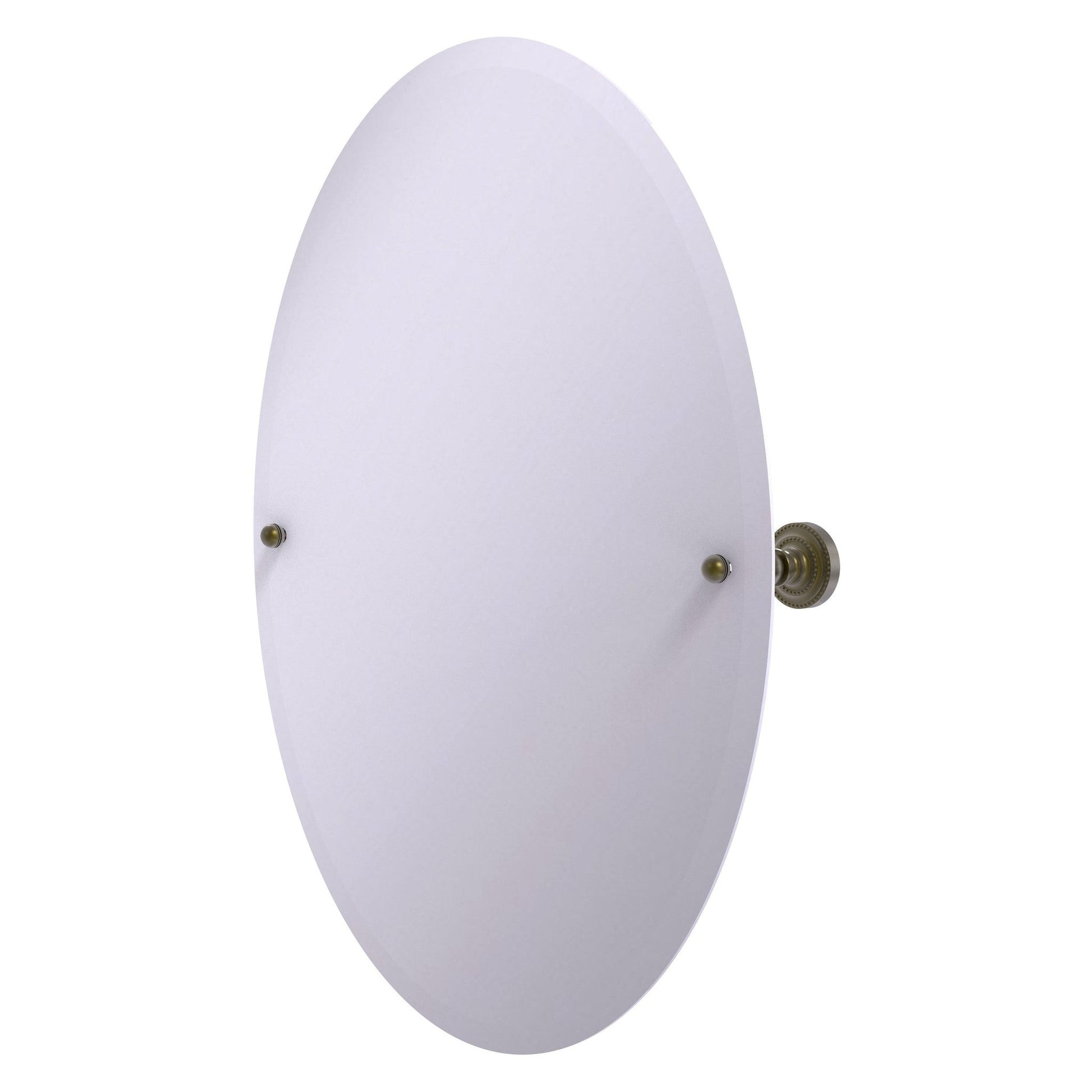 Allied Brass Dottingham 29" x 21" Antique Brass Solid Brass Frameless Oval Tilt Mirror With Beveled Edge
