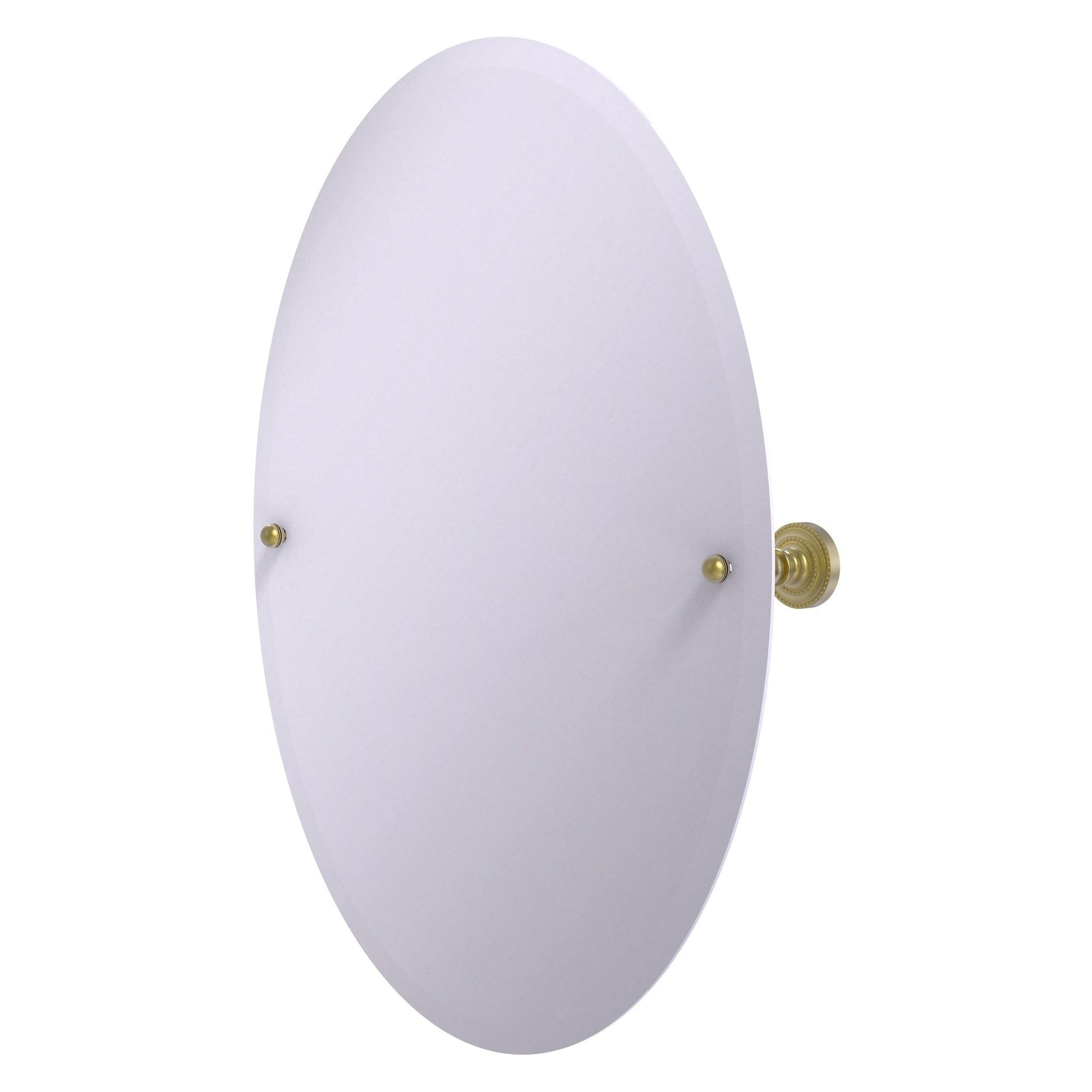 Allied Brass Dottingham 29" x 21" Satin Brass Solid Brass Frameless Oval Tilt Mirror With Beveled Edge