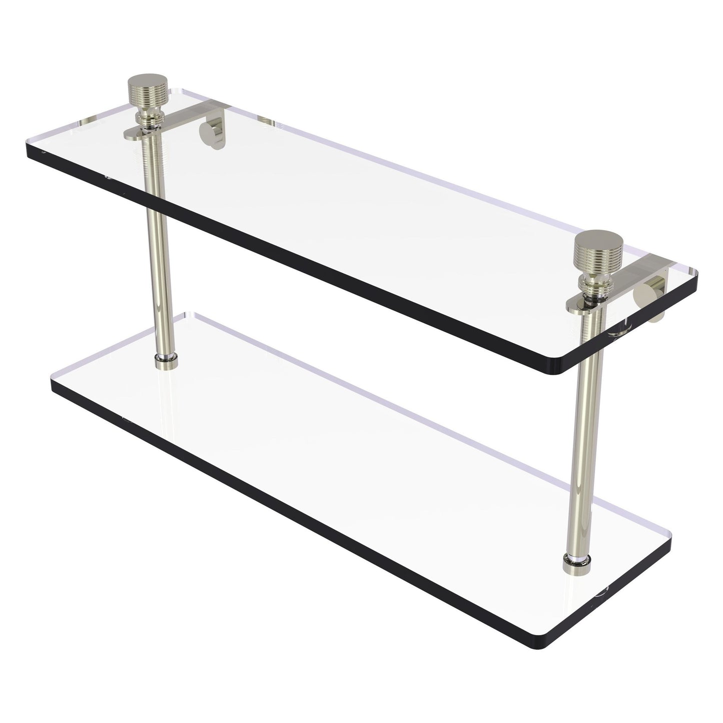 Allied Brass Foxtrot 16" x 5" Polished Nickel Solid Brass Two-Tiered Glass Shelf