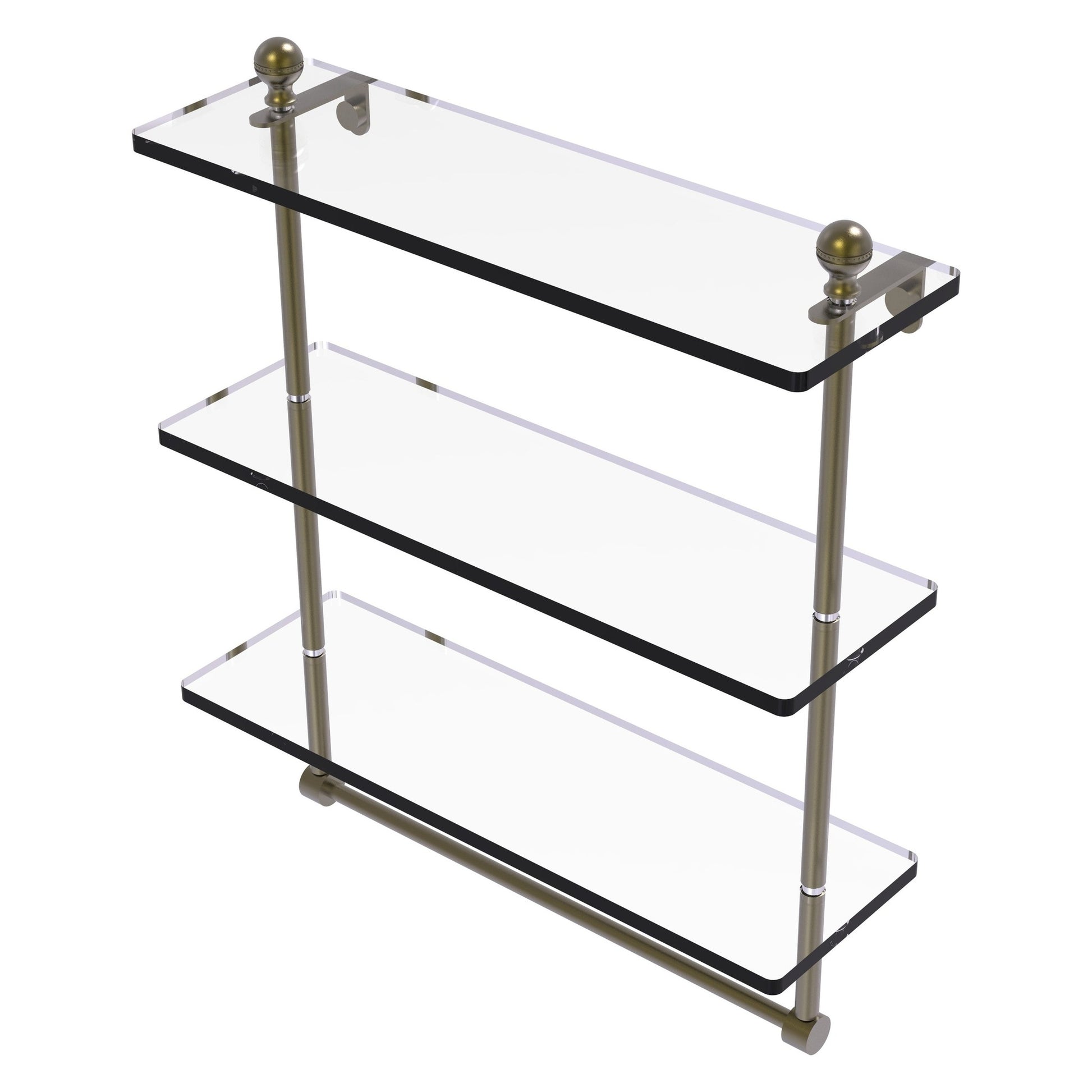 Allied Brass Mambo 16" x 5" Antique Brass Solid Brass Triple Tiered Glass Shelf With Integrated Towel Bar