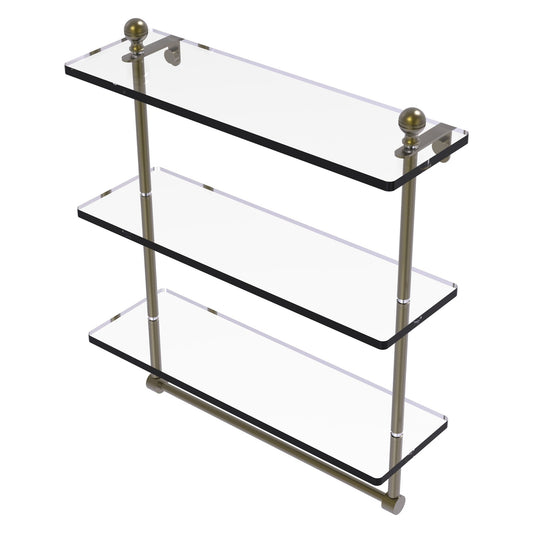 Allied Brass Mambo 16" x 5" Antique Brass Solid Brass Triple Tiered Glass Shelf With Integrated Towel Bar