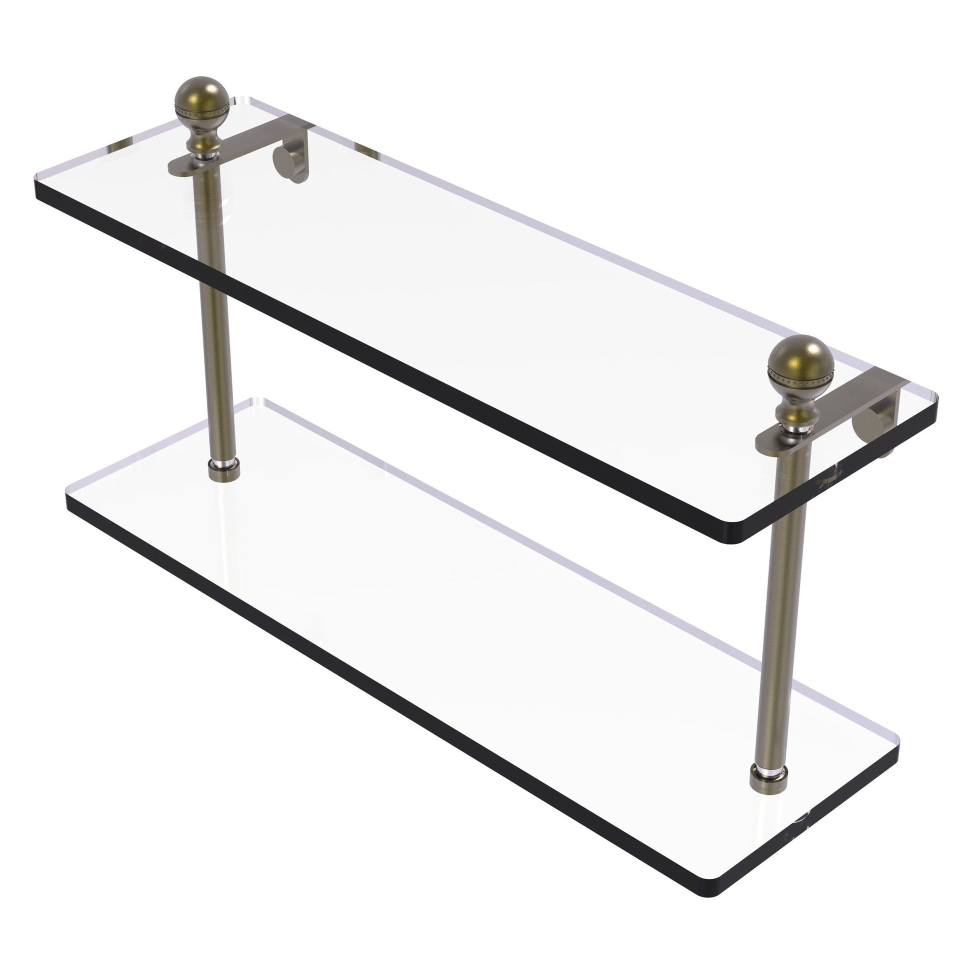 Allied Brass Mambo 16" x 5" Antique Brass Solid Brass Two-Tiered Glass Shelf