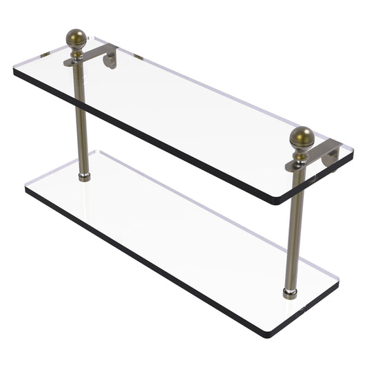 Allied Brass Mambo 16" x 5" Antique Brass Solid Brass Two-Tiered Glass Shelf