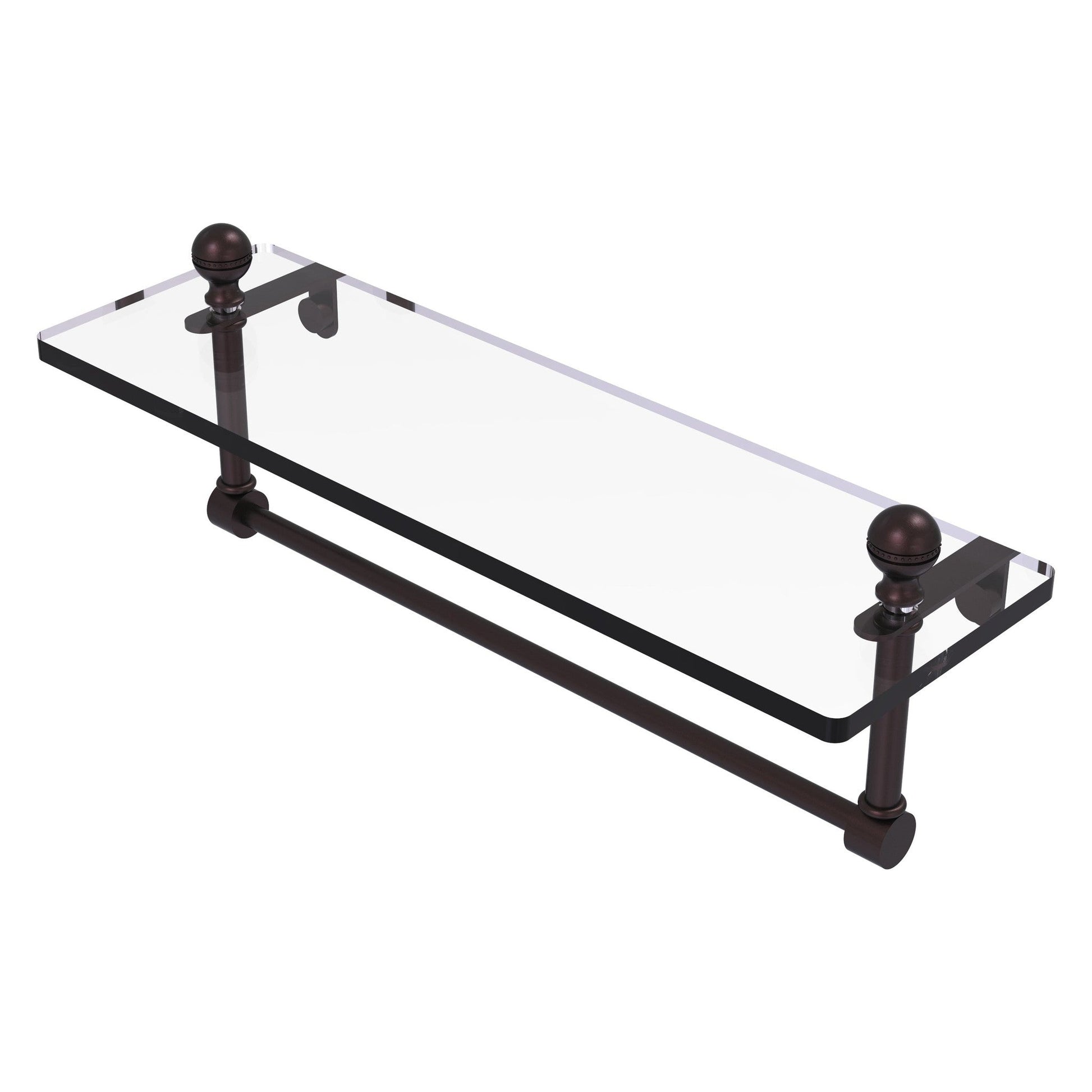 Allied Brass Mambo 16" x 5" Antique Bronze Solid Brass Glass Vanity Shelf With Integrated Towel Bar