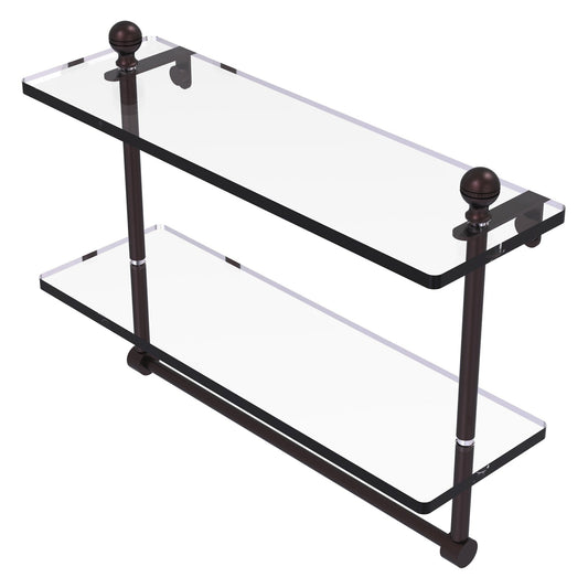 Allied Brass Mambo 16" x 5" Antique Bronze Solid Brass Two-Tiered Glass Shelf With Integrated Towel Bar