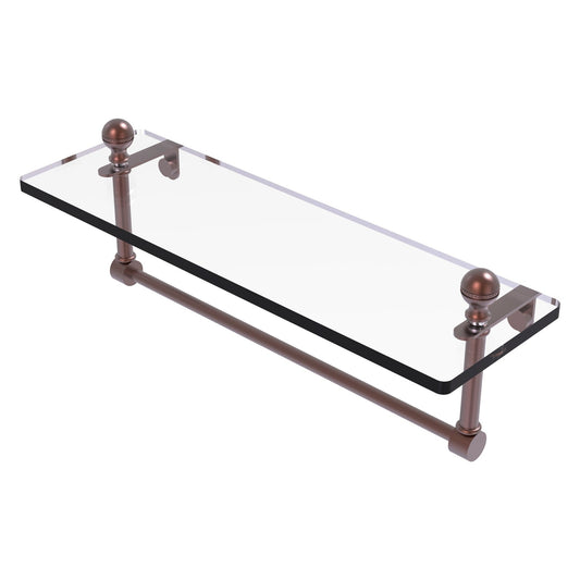 Allied Brass Mambo 16" x 5" Antique Copper Solid Brass Glass Vanity Shelf With Integrated Towel Bar