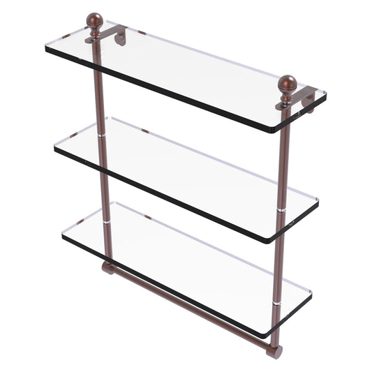 Allied Brass Mambo 16" x 5" Antique Copper Solid Brass Triple Tiered Glass Shelf With Integrated Towel Bar