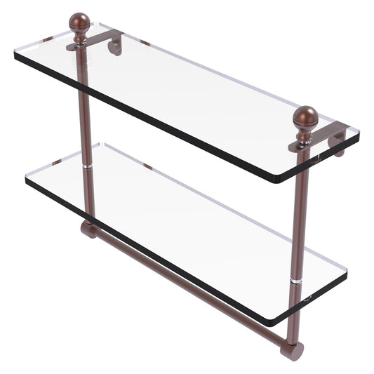 Allied Brass Mambo 16" x 5" Antique Copper Solid Brass Two-Tiered Glass Shelf With Integrated Towel Bar
