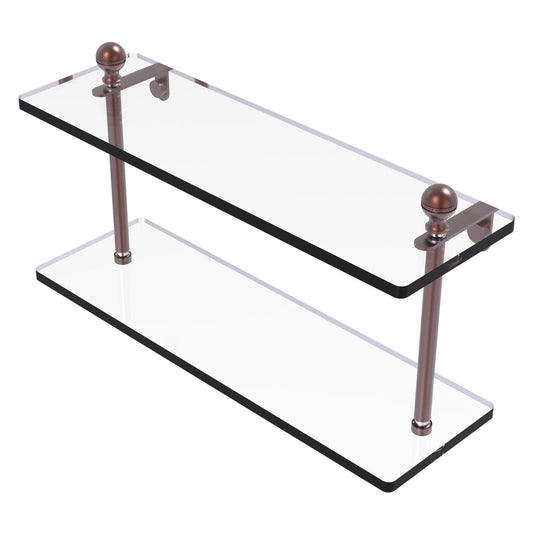 Allied Brass Mambo 16" x 5" Antique Copper Solid Brass Two-Tiered Glass Shelf