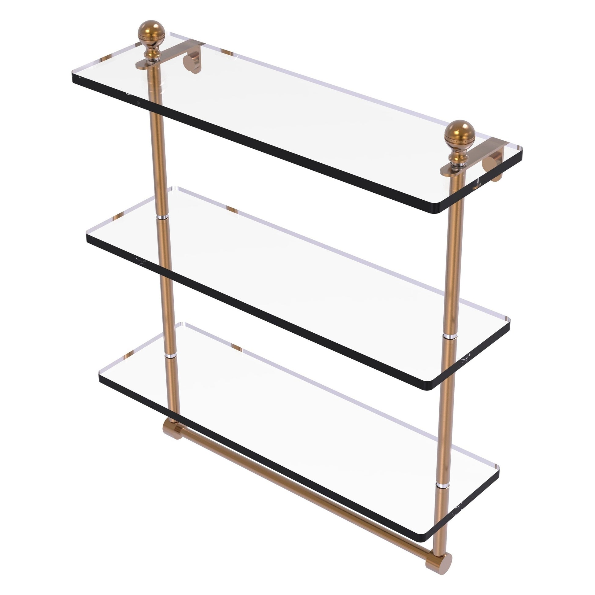 Allied Brass Mambo 16" x 5" Brushed Bronze Solid Brass Triple Tiered Glass Shelf With Integrated Towel Bar