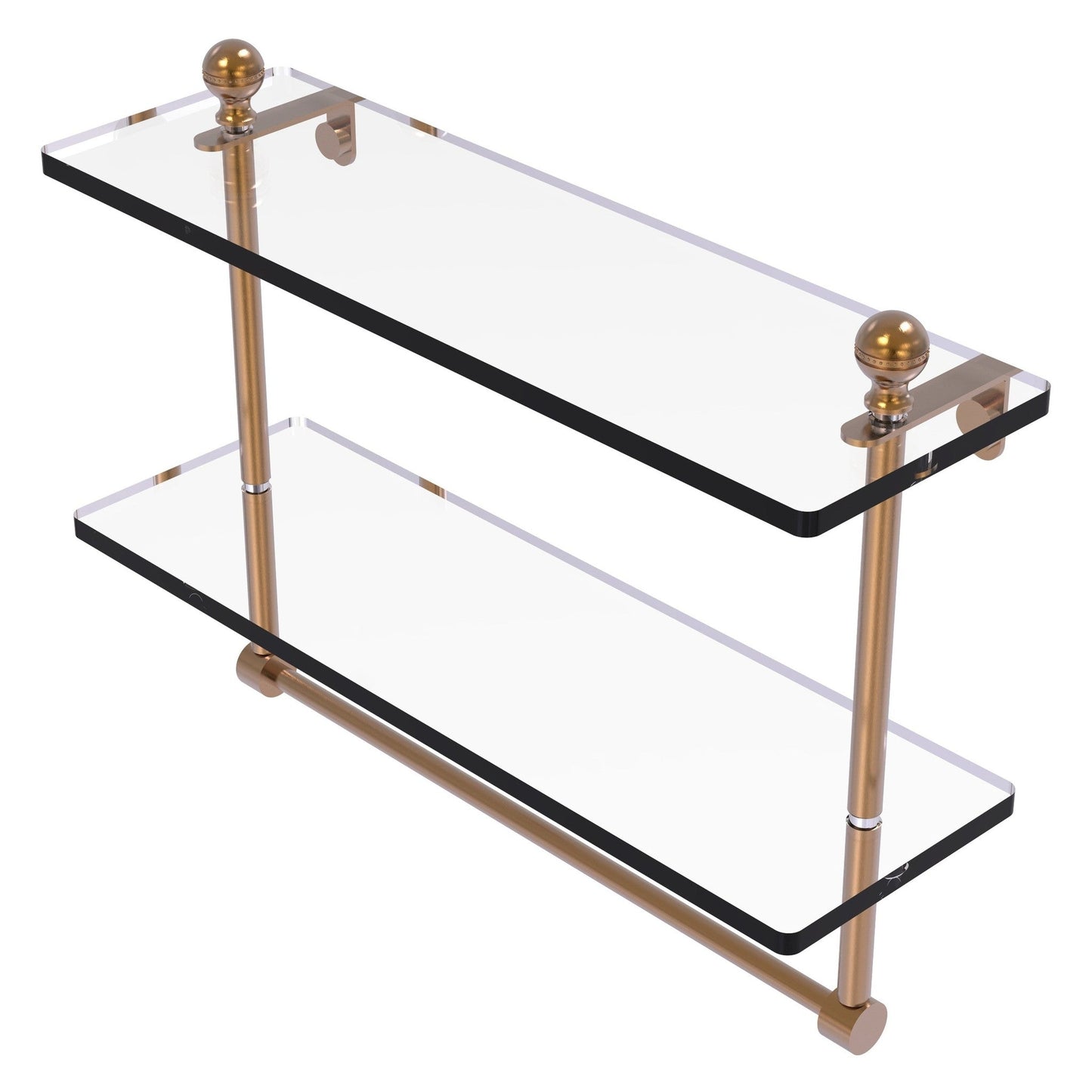 Allied Brass Mambo 16" x 5" Brushed Bronze Solid Brass Two-Tiered Glass Shelf With Integrated Towel Bar