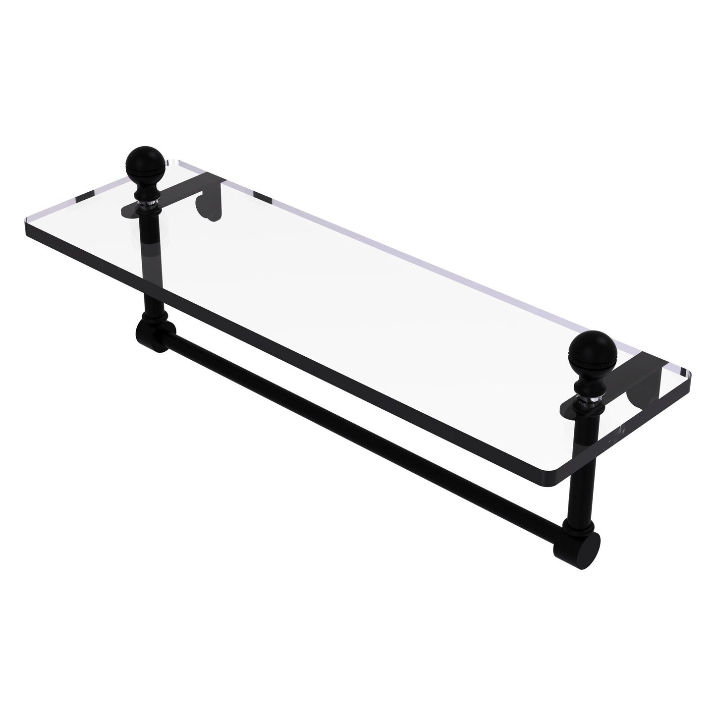 Allied Brass Mambo 16" x 5" Matte Black Solid Brass Glass Vanity Shelf With Integrated Towel Bar