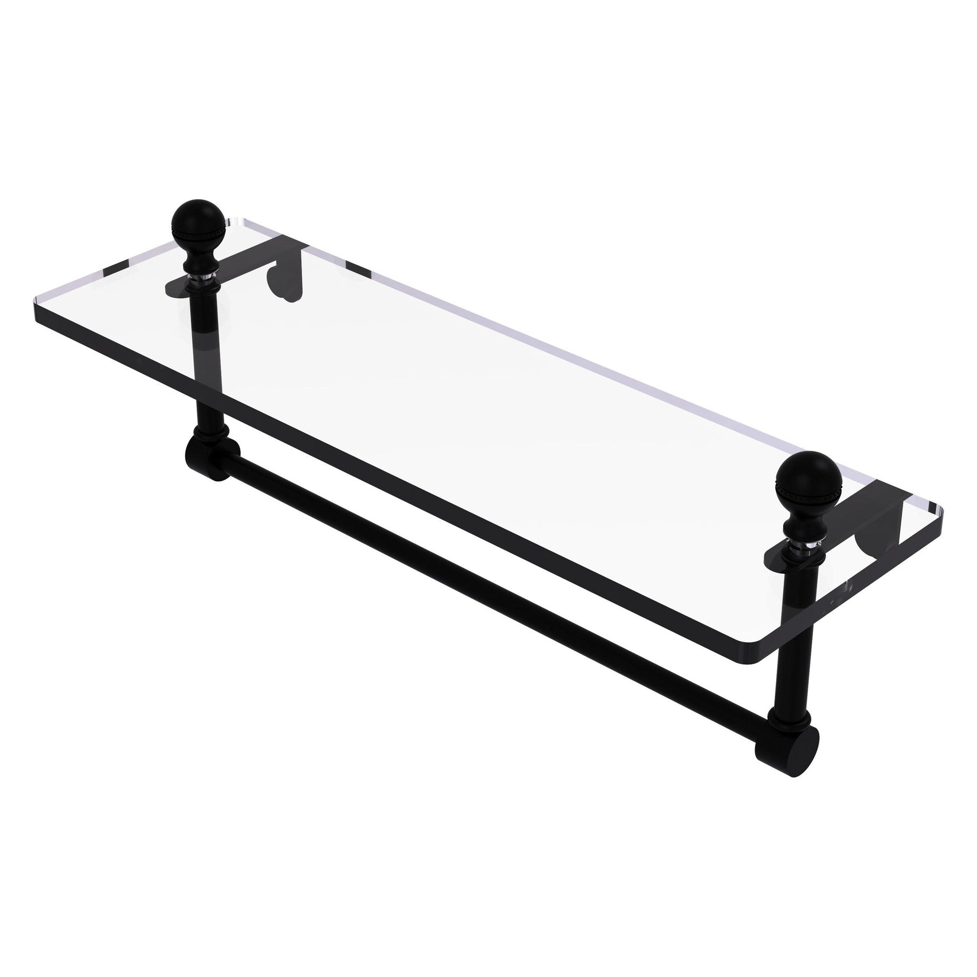 Allied Brass Mambo 16" x 5" Matte Black Solid Brass Glass Vanity Shelf With Integrated Towel Bar