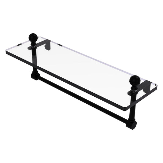 Allied Brass Mambo 16" x 5" Matte Black Solid Brass Glass Vanity Shelf With Integrated Towel Bar