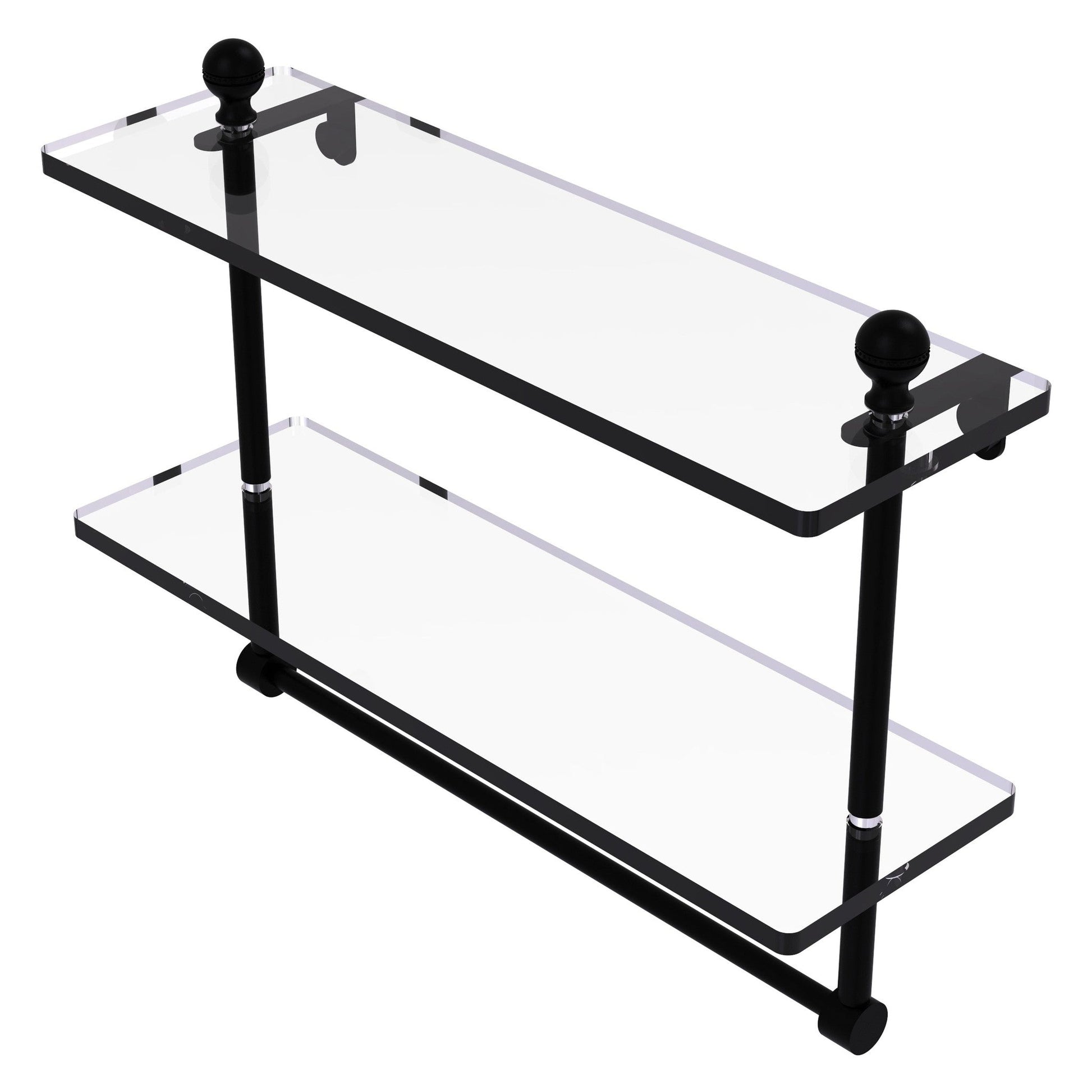 Allied Brass Mambo 16" x 5" Matte Black Solid Brass Two-Tiered Glass Shelf With Integrated Towel Bar