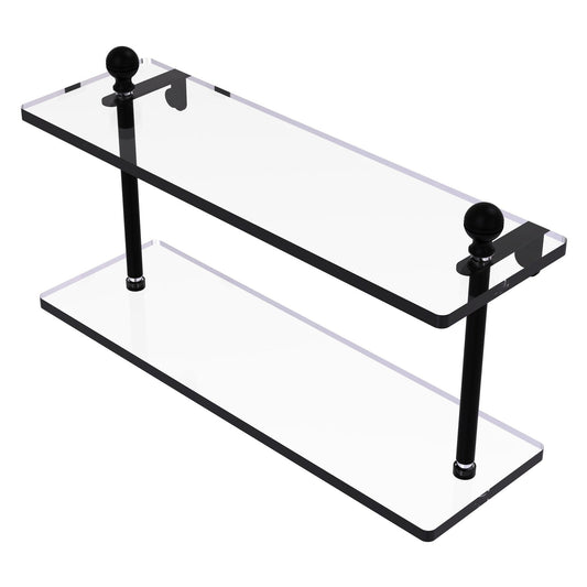 Allied Brass Mambo 16" x 5" Matte Black Solid Brass Two-Tiered Glass Shelf
