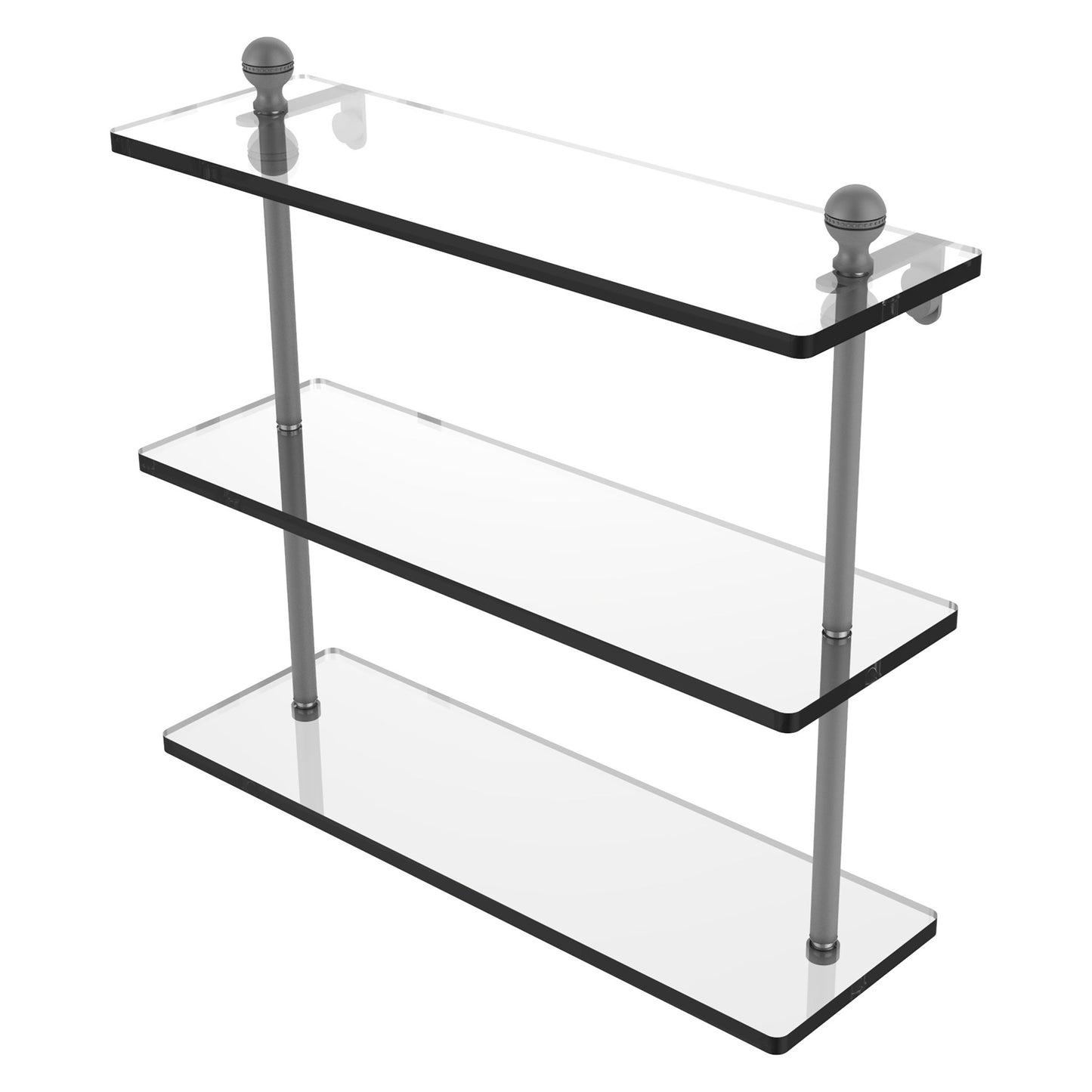 Allied Brass Mambo 16" x 5" Matte Gray Solid Brass Triple Tiered Glass Shelf