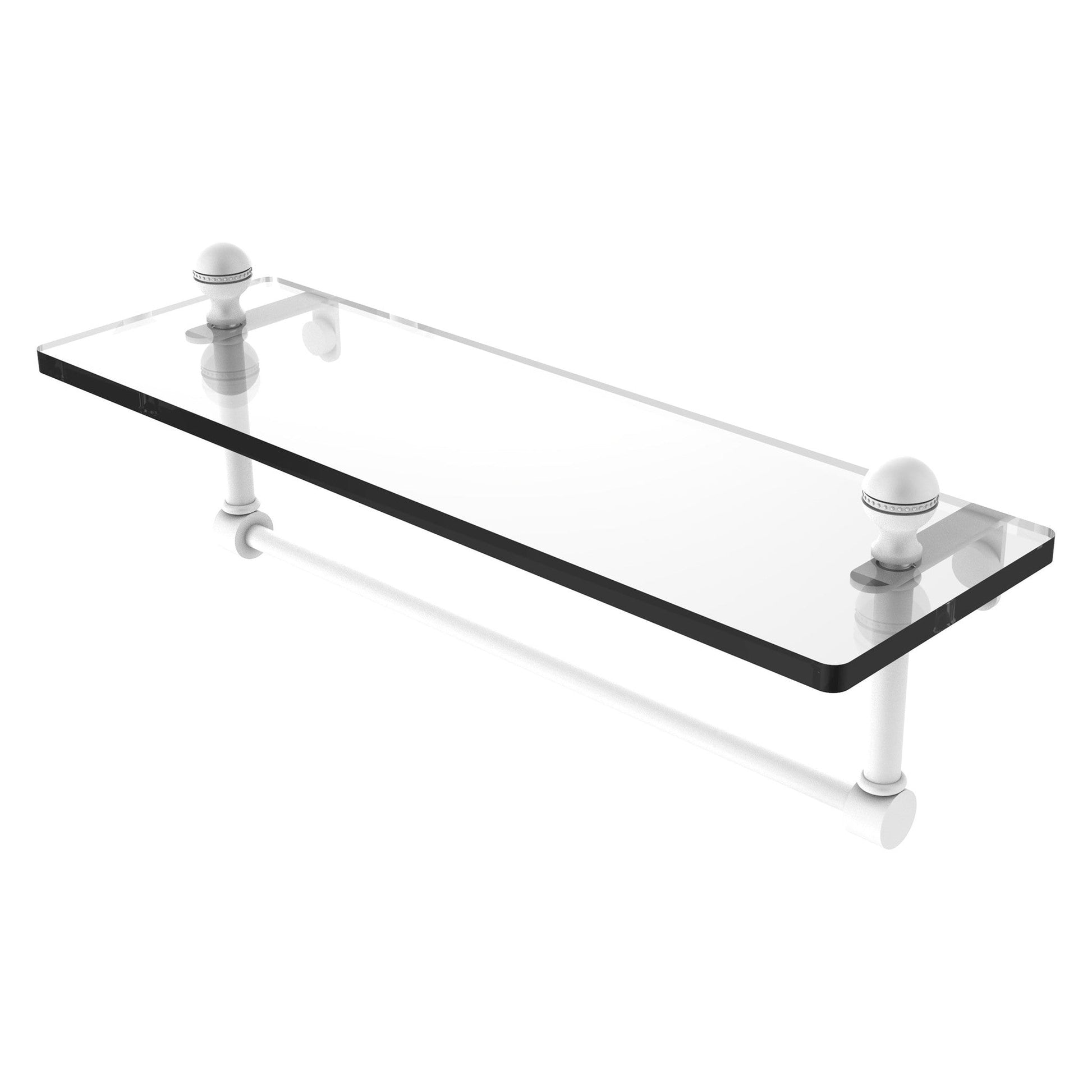 Allied Brass Mambo 16" x 5" Matte White Solid Brass Glass Vanity Shelf With Integrated Towel Bar