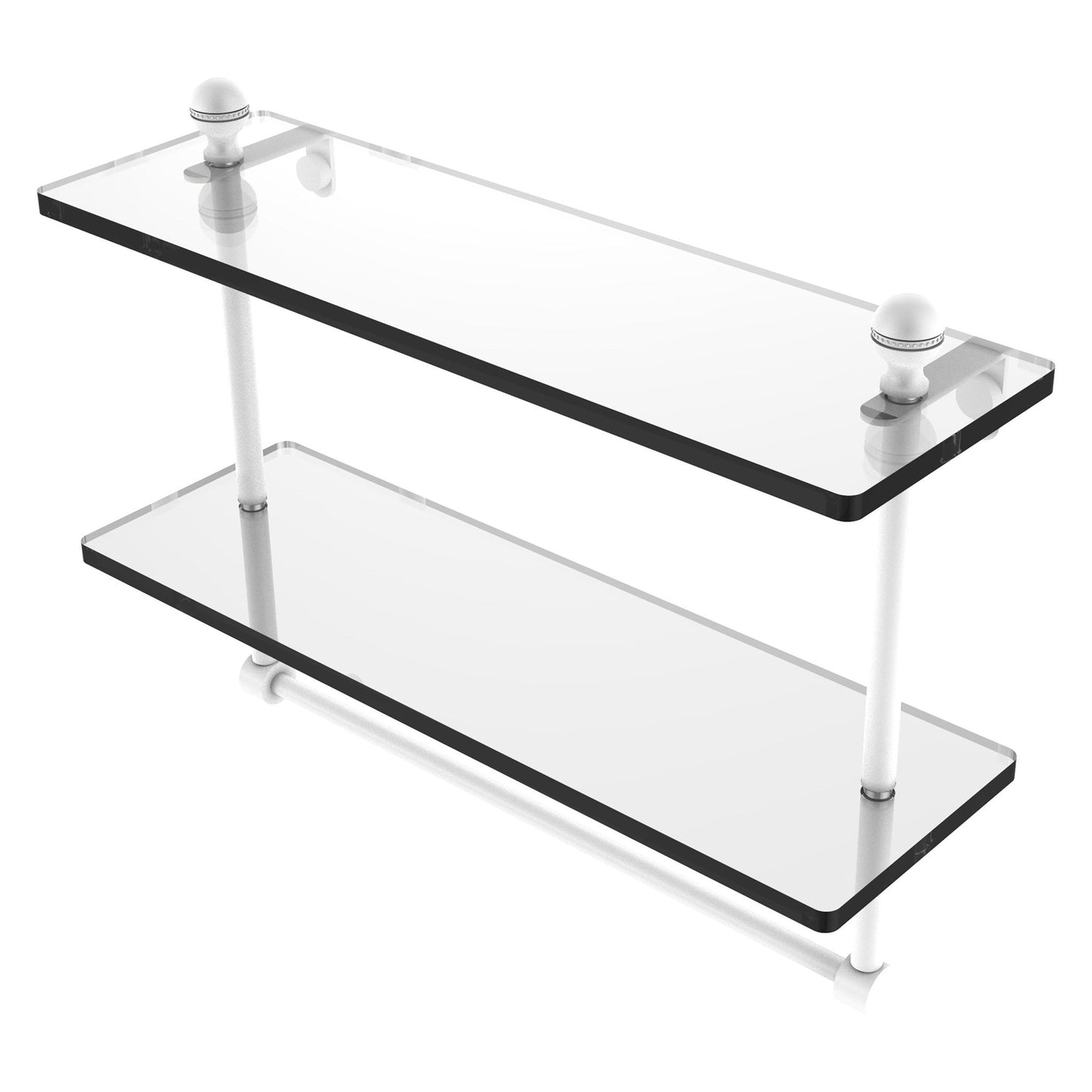 Allied Brass Mambo 16" x 5" Matte White Solid Brass Two-Tiered Glass Shelf With Integrated Towel Bar