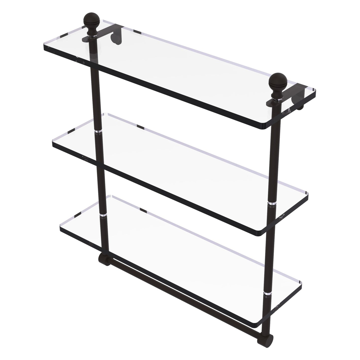 Allied Brass Mambo 16" x 5" Oil Rubbed Bronze Solid Brass Triple Tiered Glass Shelf With Integrated Towel Bar