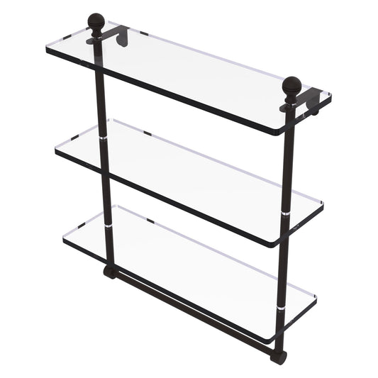 Allied Brass Mambo 16" x 5" Oil Rubbed Bronze Solid Brass Triple Tiered Glass Shelf With Integrated Towel Bar