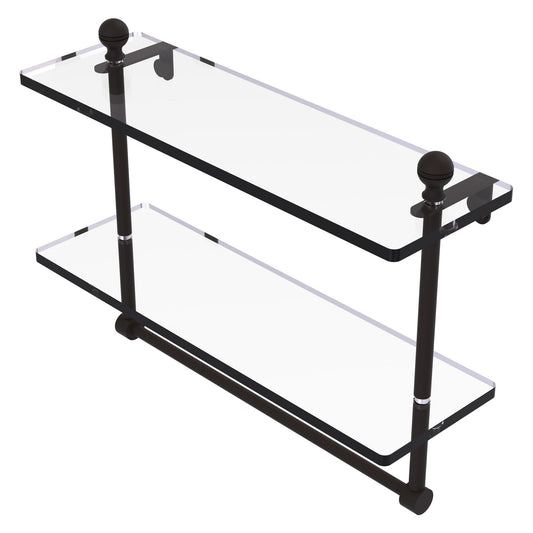 Allied Brass Mambo 16" x 5" Oil Rubbed Bronze Solid Brass Two-Tiered Glass Shelf With Integrated Towel Bar
