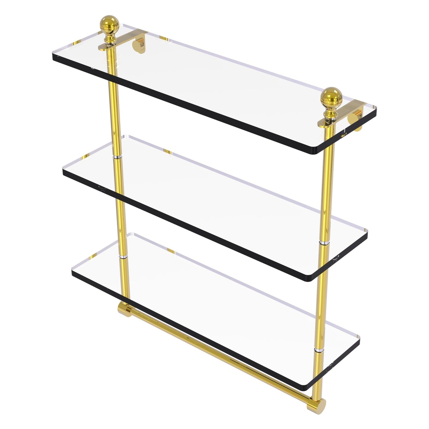 Allied Brass Mambo 16" x 5" Polished Brass Solid Brass Triple Tiered Glass Shelf With Integrated Towel Bar