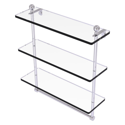 Allied Brass Mambo 16" x 5" Polished Chrome Solid Brass Triple Tiered Glass Shelf With Integrated Towel Bar