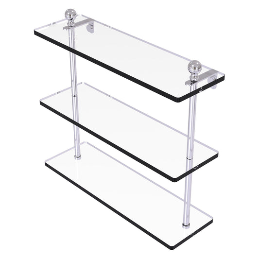 Allied Brass Mambo 16" x 5" Polished Chrome Solid Brass Triple Tiered Glass Shelf