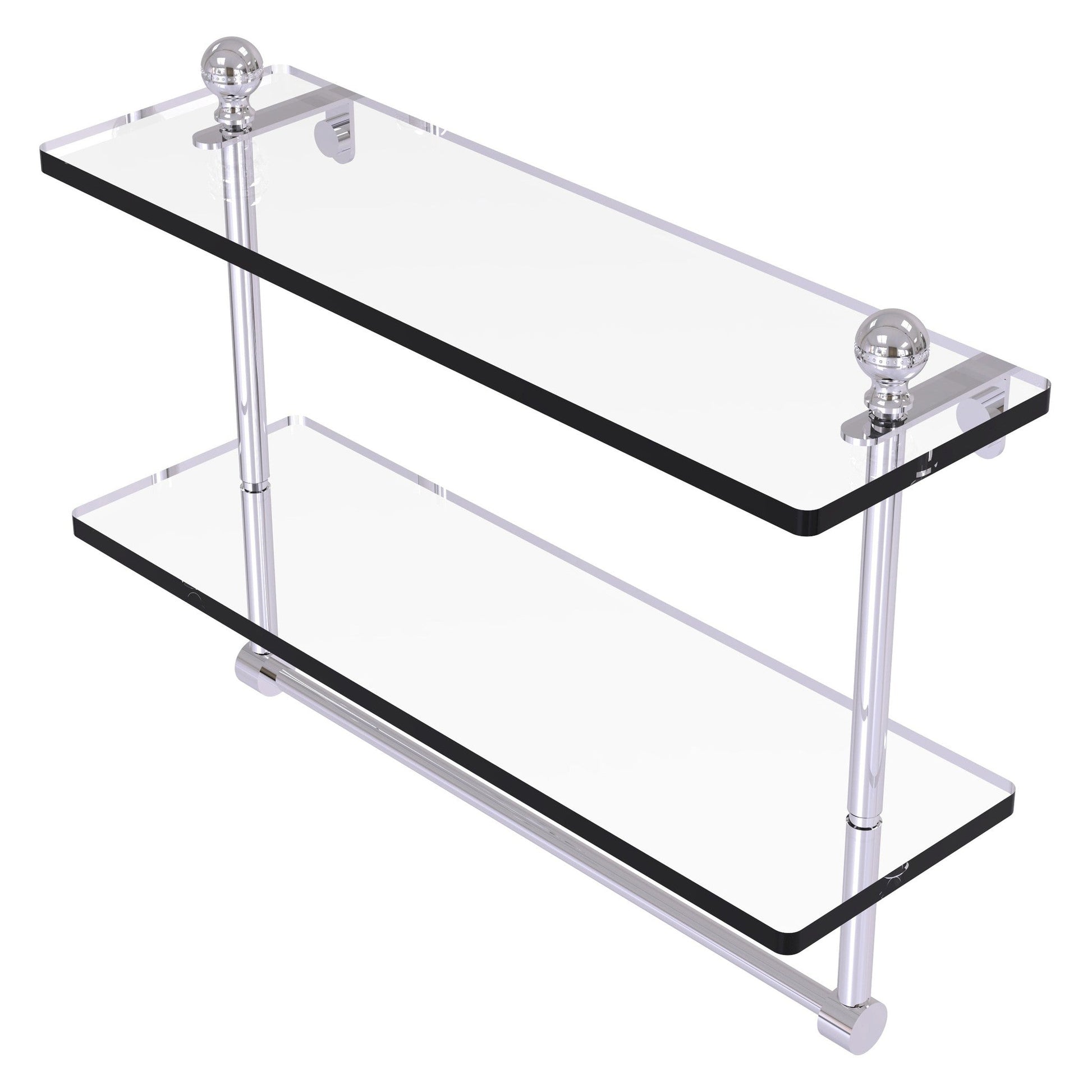Allied Brass Mambo 16" x 5" Polished Chrome Solid Brass Two-Tiered Glass Shelf With Integrated Towel Bar