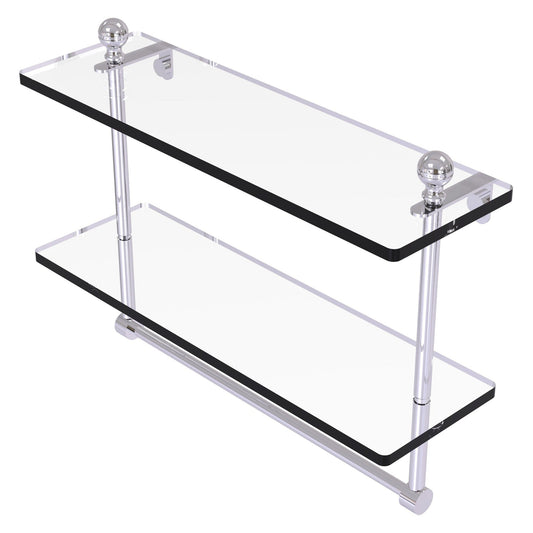 Allied Brass Mambo 16" x 5" Polished Chrome Solid Brass Two-Tiered Glass Shelf With Integrated Towel Bar