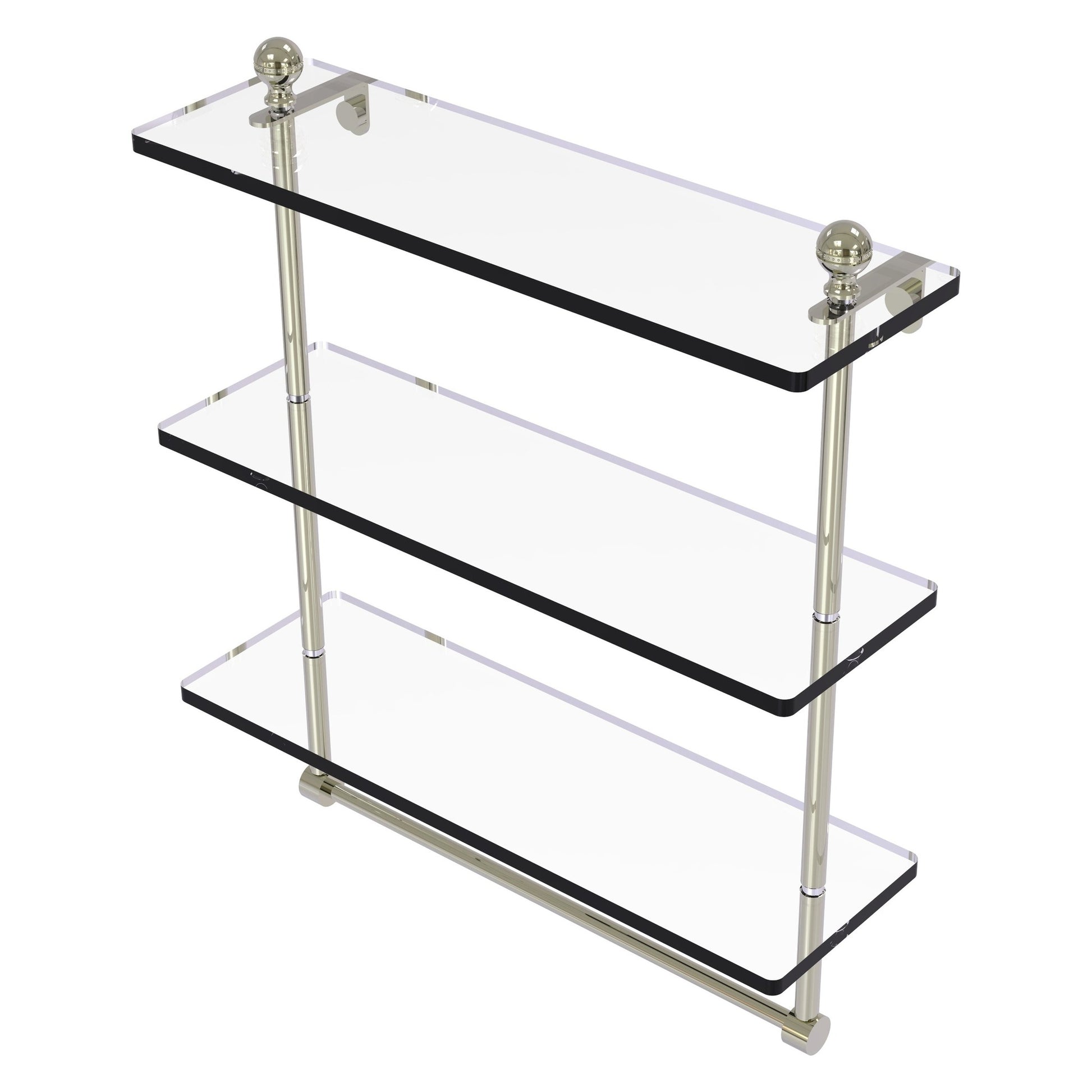 Allied Brass Mambo 16" x 5" Polished Nickel Solid Brass Triple Tiered Glass Shelf With Integrated Towel Bar